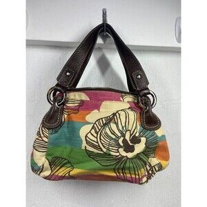 FOSSIL SACHEL CANVAS FORAL PRINT ANIMAL PRINT LUCITE HARDWARE 13 X 7